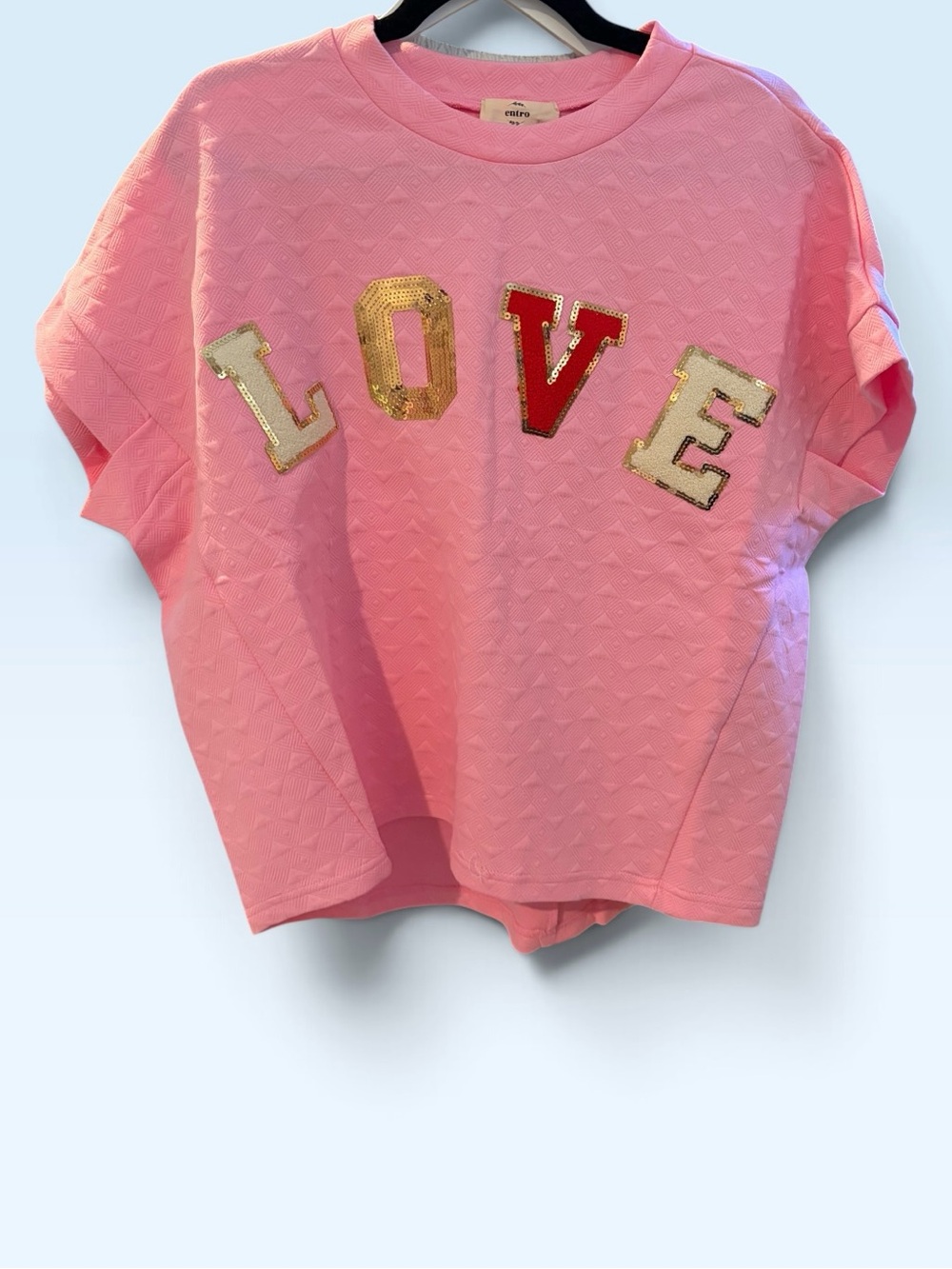 entro Pink Short Sleeve Kids Pajama Top Sequin 'LOVE'